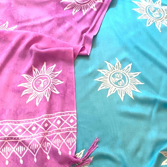 2 Rayon Sarong, Table Cover, Curtain, Shawl with Tassels! Colorful, Soft, NEW! - Picture 2 of 8